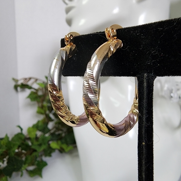 Gold Filled Tricolor Hoop Earrings - Picture 3 of 6